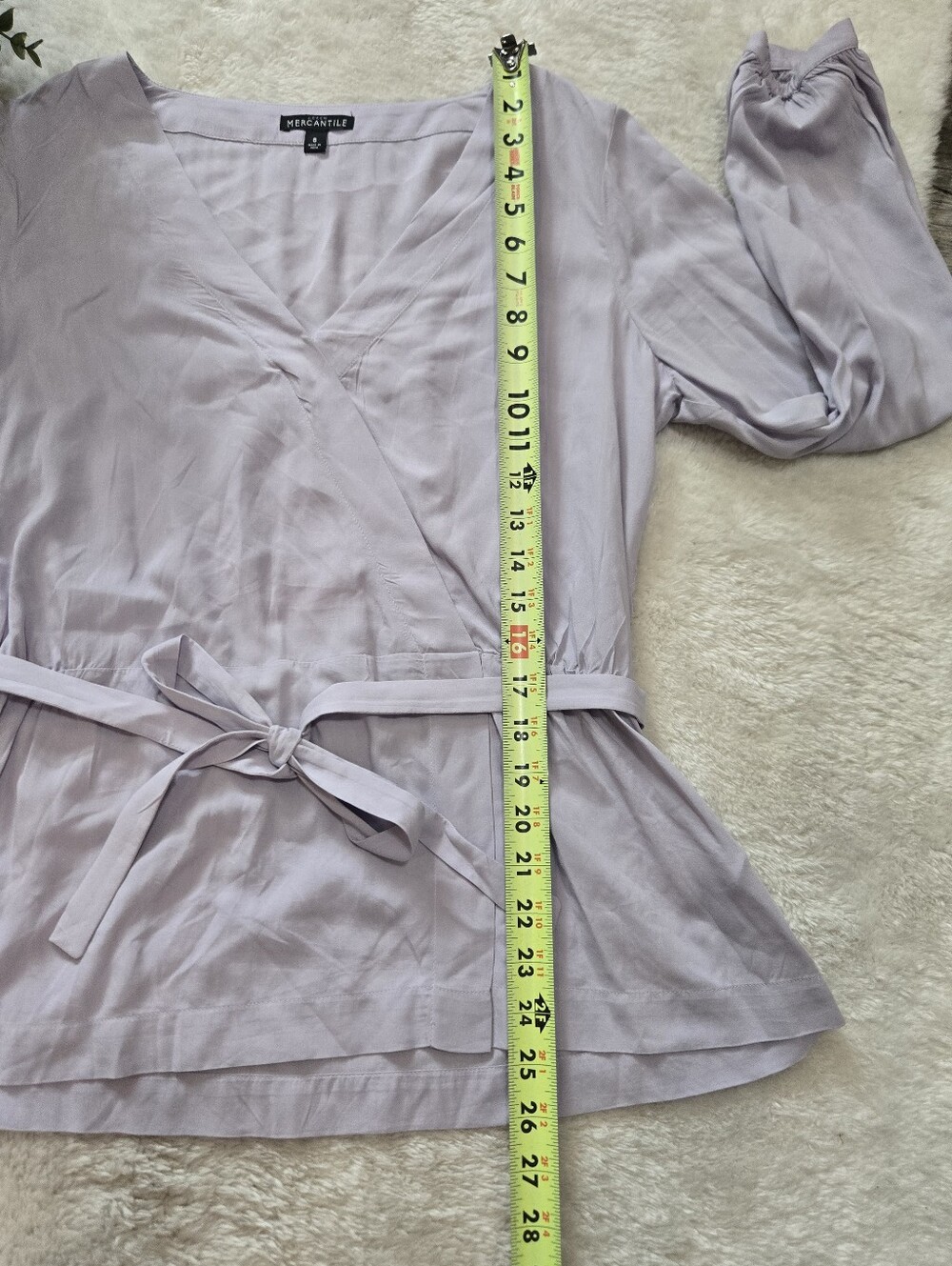 J. Crew Mercantile Lavender Purple Faux-Wrap Dressy Office Belted Top, Size 8 - Picture 4 of 9